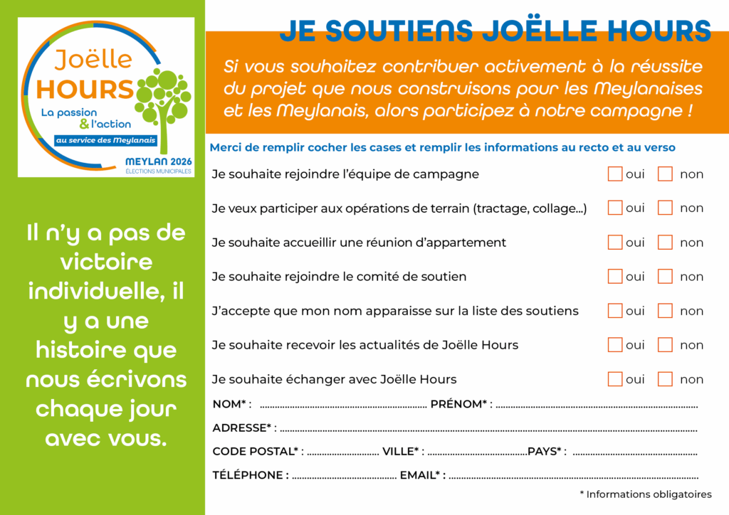 Formulaire de soutien de Joëlle Hours