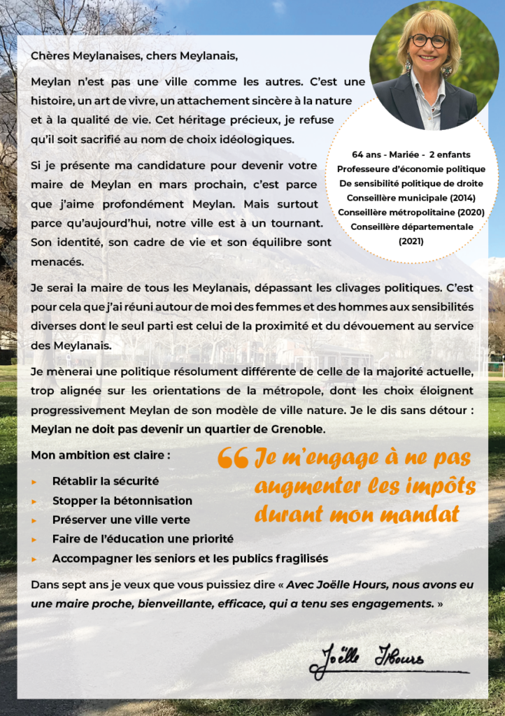 Edito de Joëlle Hours candidate aux élections municipales à Meylan